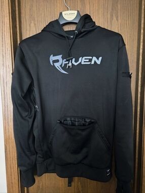RAVEN moto Motorcycle Armored Men's Black Hooded Hoodie Pullover Size LARGE